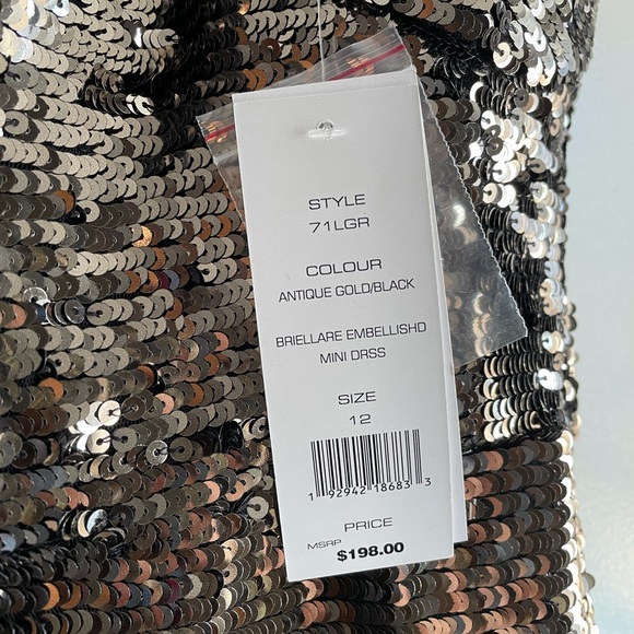 NWT French Connection metallic antique gold silver black flounce sequin 12 XL - Picture 6 of 17